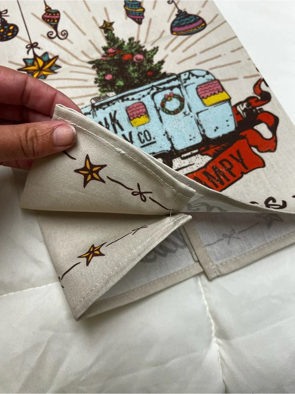 Junk Gypsy Co. Happy Campy Christmas Throw - Beige with Red & Light Blue Accents